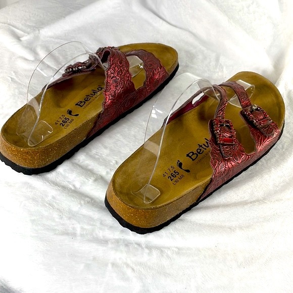 Betula by Birkenstock Brick Red/ Black Leather Jeweled Sandal Women US 10 EUR 41 - Picture 9 of 14